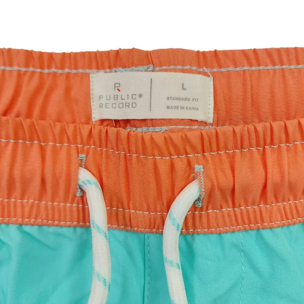 Public Record Shorts Mens Large Green Swim Trunks Unlined Athletic Beach Outdoor